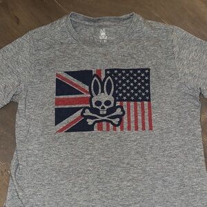 Psycho Bunny Gray Flag Graphic Kids T-Shirt